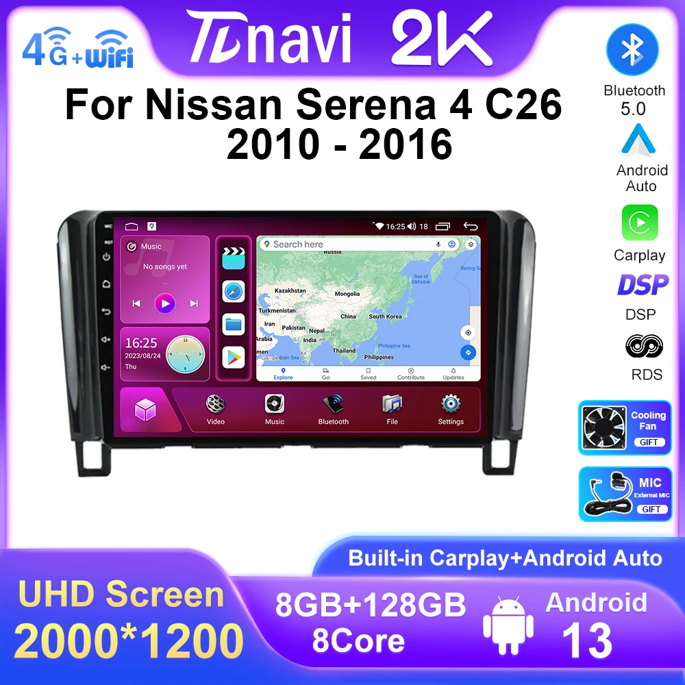 

8+128G 2K Screen Car Radio For Nissan Serena 4 C26 2010 - 2016 Multimedia Video Player GPS Navigation System CarPlay Android 13