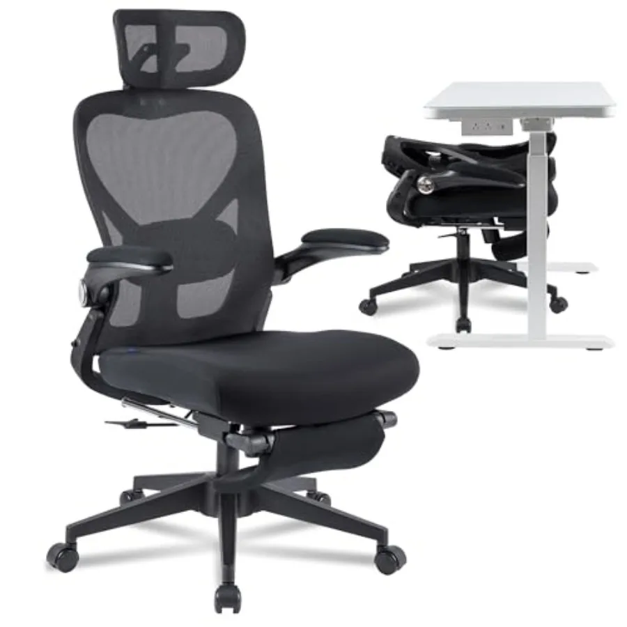 

Foldex Ergonomic Office Chair, Folding Chair for Small Spaces with Lumbar Support, Flip-up Armrests, 3D Headrest, Desk Chairs w