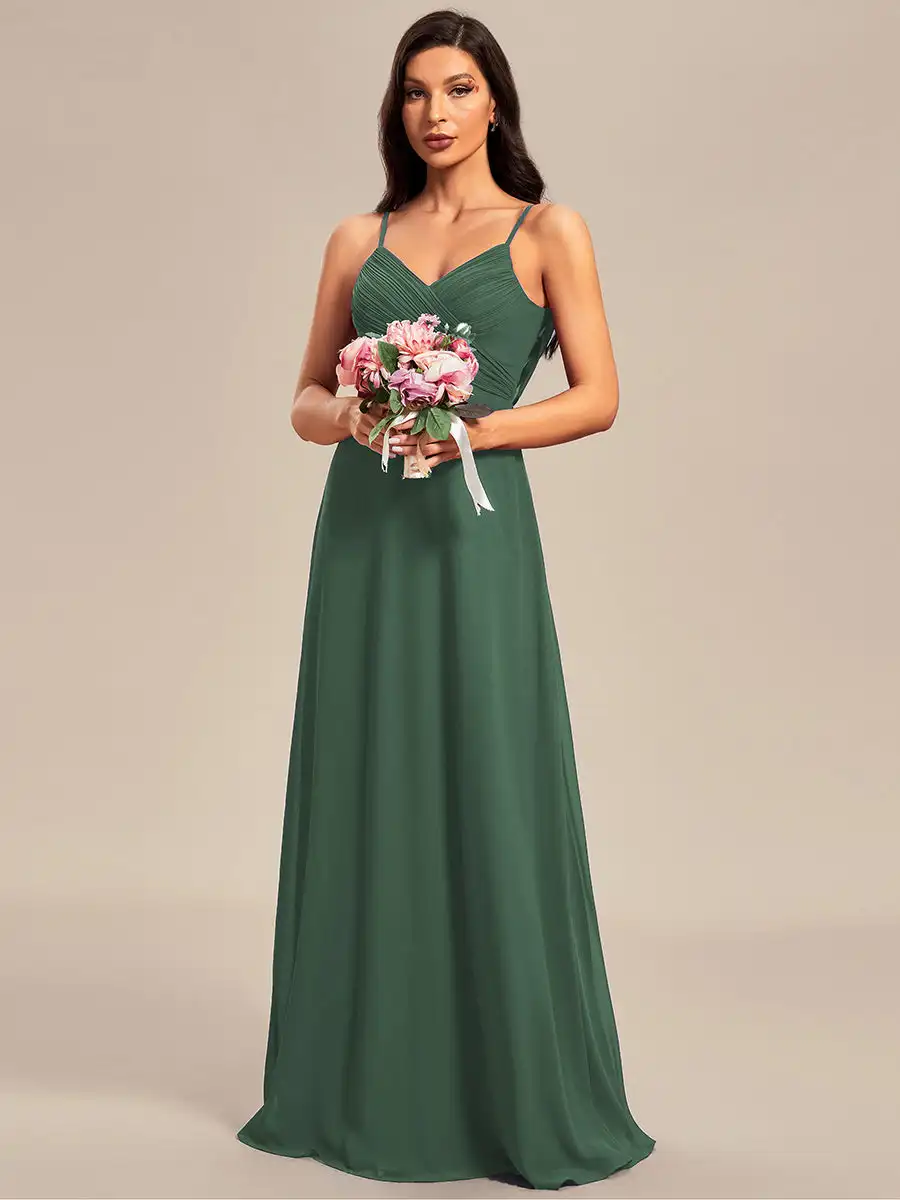 

Elegant Evening Dresses V-neck Sleeveless Spaghetti strap Backless 2025 Ever Pretty of A-Line Eucalyptus Bridesmaid dress