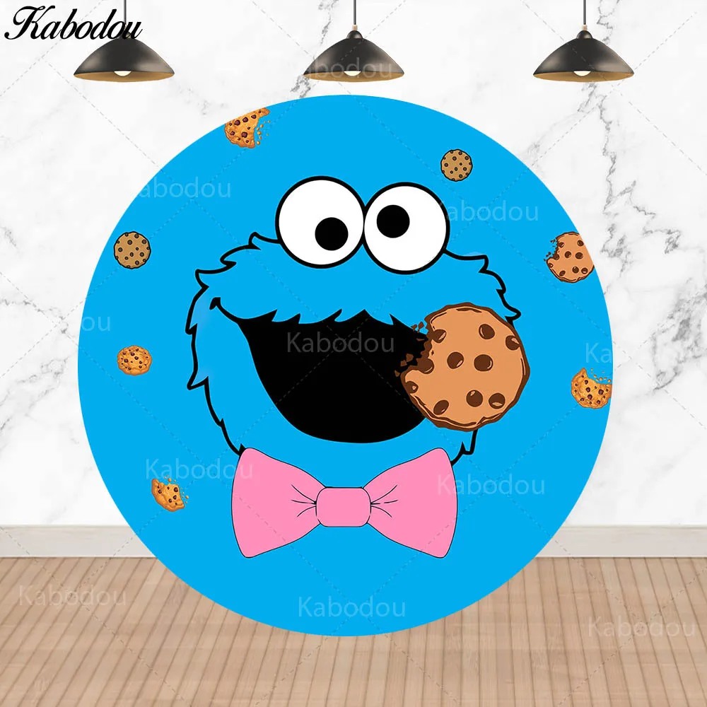 MINISO Sesame Street Round Backdrop Cover Birthday Cookie Monster Circle Photo Background Booth Cylinder Covers Vinyl Polyester