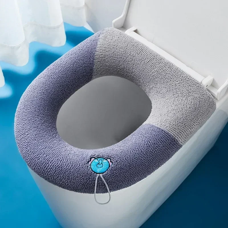 Toilet Cushion with Handle Cute Cartoon Pattern Toilet Seat Cover Soft Warm Zipper Toilet Seat Cushion O-shaped Universal