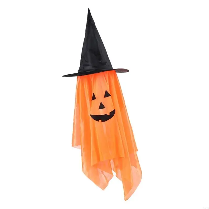 Ghosty Pumpkin Wizard Hat Hanging Ornament Halloween Hanging Decorations Halloween Tree Decors for Outdoor and Indoor 6XDA