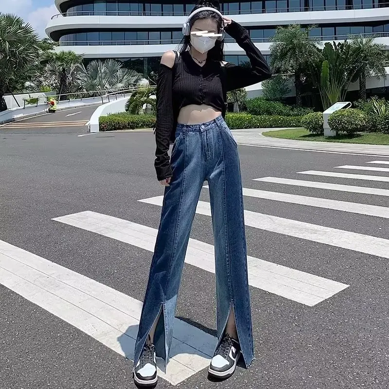 

Y2K Style Jeans Women's New Niche Loose Jeans with Wide Legs for Split Casual Straight High-Waisted Trousers Pants