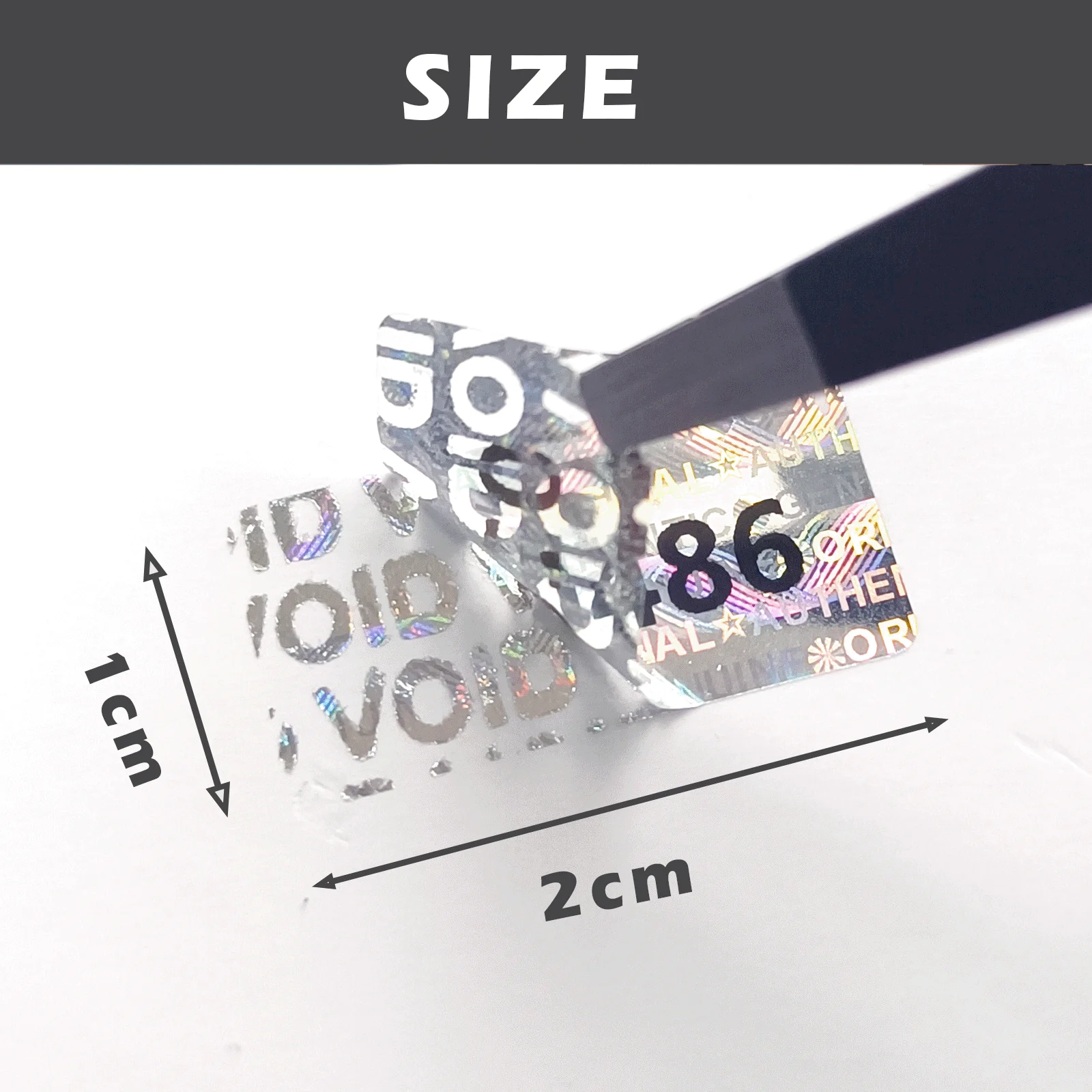 Anti-gefälschte manipulationssichere holografische Sicherheitsversiegelungsetiketten, Garantie-Void-Aufkleber mit Seriennummer, 3D-Silber, 10 x 20 mm – Detail 4