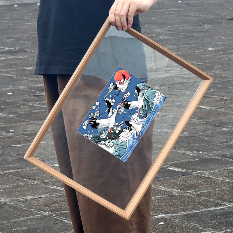 Wooden frameless double-sided transparent frame, acrylic wall hanging, table washing, photo making, A3 display frame