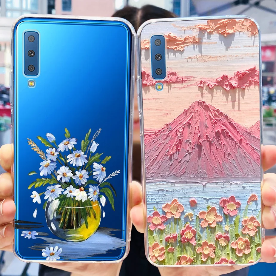 For Samsung Galaxy A7 2018 Case SM-A750F Stylish Painted Cover 6.0'' Clear Silicone Phone Case For Samsung A7 2018 Fundas Bumper