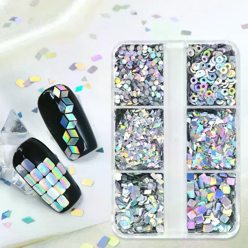 เลเซอร์ตกแต่งเล็บ 6 ช่อง ลายเรขาคณิต ประกายวิบวับ สำหรับตกแต่งเล็บ ทำเล็บ DIY อุปกรณ์ทำเล็บ