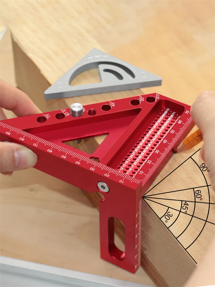 Модернизированный столярный набор 2-в-1 - с небольшой треугольной линейкой - 3D многоугольный столярный квадратный транспортир с угловым инструментом