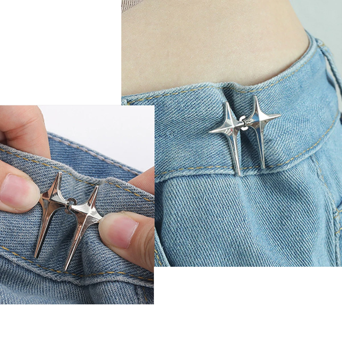 Botão Cintura Ajustável para Jeans e Calças, Botão Destacável, Ajuste Perfeito, Botão Jean Instantâneo, Nenhuma Costura Necessária, 1Pc