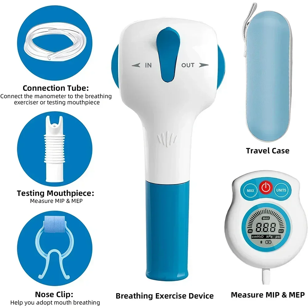 Breathing Trainer with Electric Manometer for Lung Expander Respiratory Muscle Trainer Therapy Inspiratory Expiratory