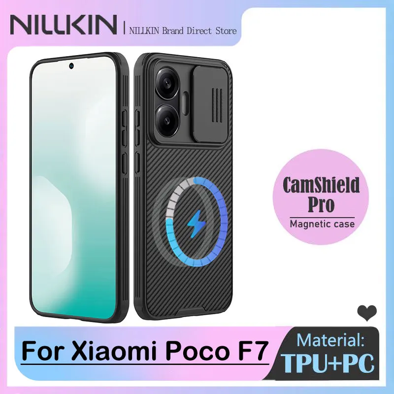 حافظة NILLKIN المغناطيسية لهاتف Xiaomi Poco F7، غطاء كاميرا منزلق، حماية الخصوصية، وسادة هوائية بأربعة زوايا مقاومة للصدمات، مضادة لبصمات الأصابع #1