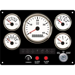 5 Gauge Set Instrument Panel with 0-4000RPM Tachometer Fuel Level Water Temp. Oil Pressure Voltmeter 241*177 mm for Boat Car 12V