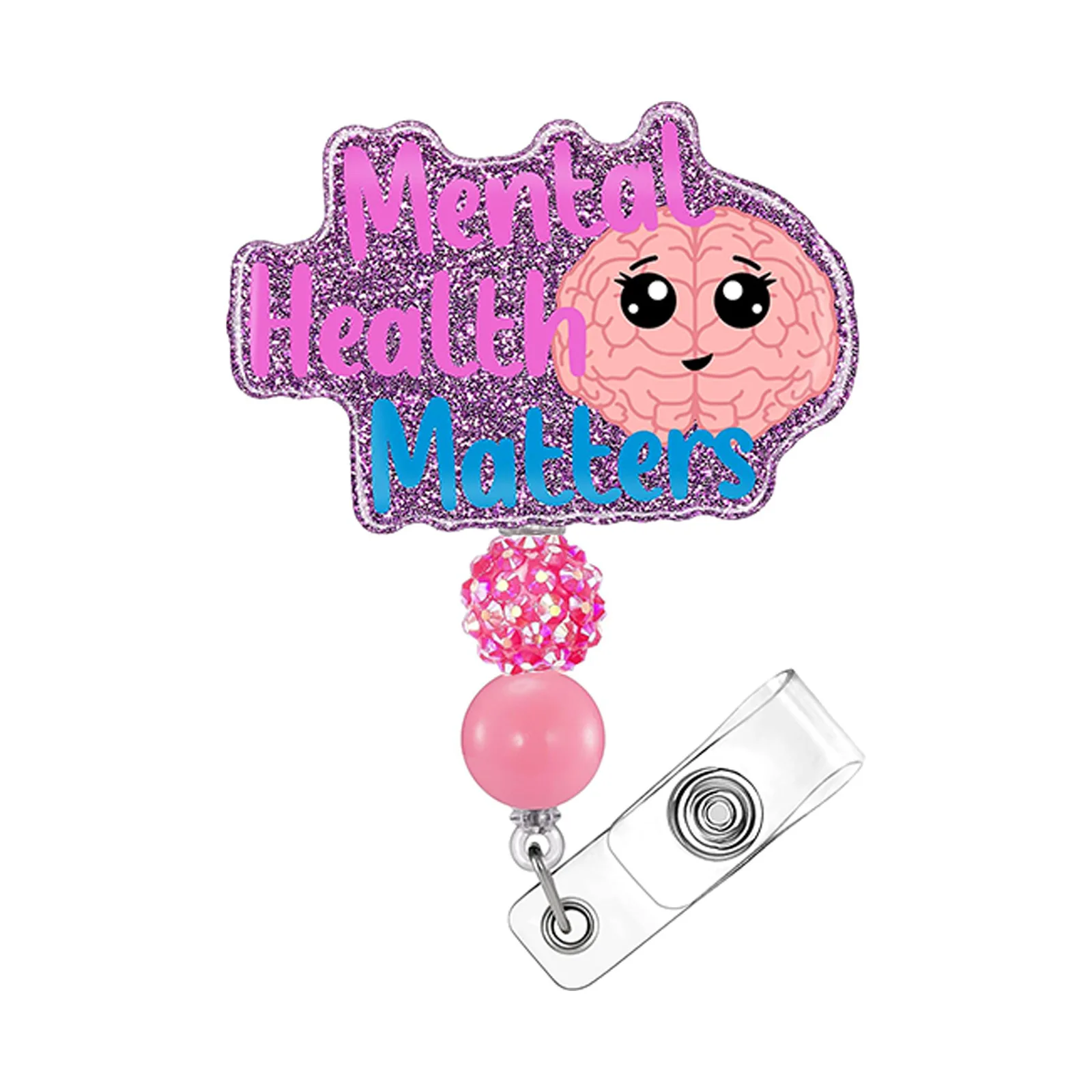 Pull Tabs Acrylic Retractable Badge Reel Cow Pull Tabs Beaded Rhinestone Beaded For Nurse Doctor Badge Holder