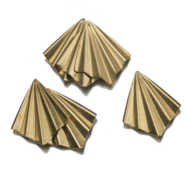 10Pcs/Lot Raw Brass Pleated Geometric Leaf Folded Pendants Charms For Diy Handmade Boho Drop Earrings Necklace Jewelry Making