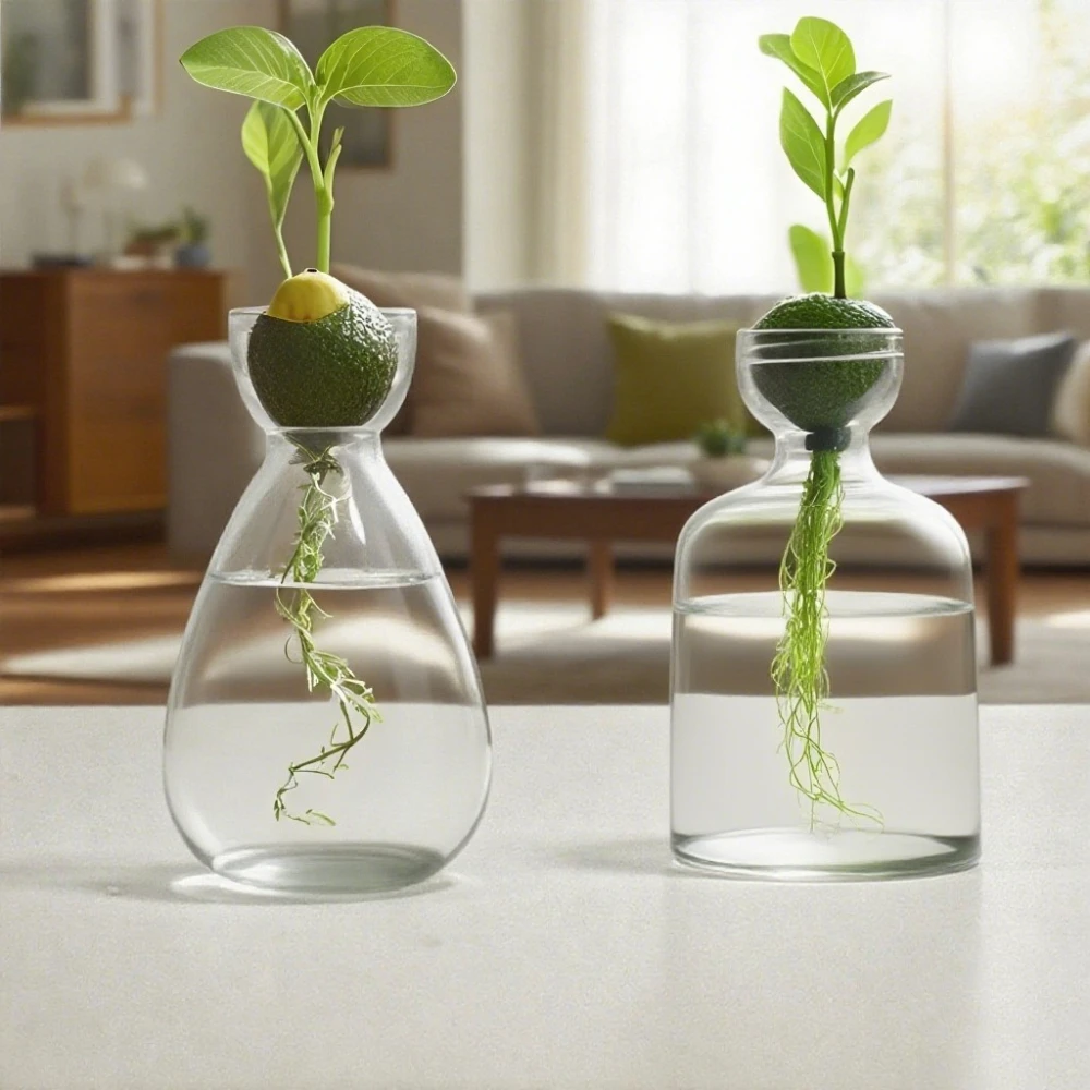 Florero creativo de cristal, florero de semillas hidropónicas, florero de cristal, florero de aguacate, decoración de escritorio para el hogar, adorno hidropónico para amantes del jardinería