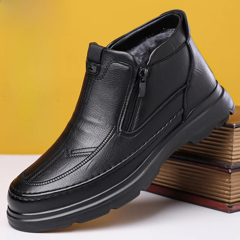 

Мужской зимний высокий топ Cotton oes Soft Bot, противоскользящий, теплый, кожаный, повседневный, с застежкой-молнией, с круглым носком Bla oes