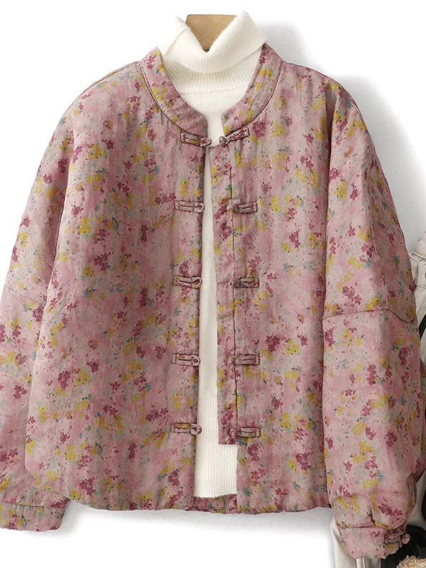 

Хлопковая куртка ручной работы в стиле ретро, женский зимний костюм Тан с морским принтом, стеганое хлопковое пальто с пуговицами, свободный крой, длинный...