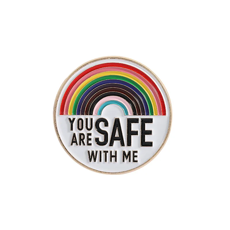 

Simple Geometric Circular Metal Badge, Fun and Personalized Rainbow Pattern, Letter Baking Paint Brooch