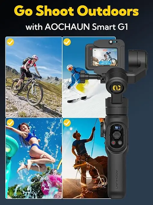 AOCHUAN Smart G1 مثبت Gimbal ثلاثي المحاور لـ OSMO Action4 GoPro Hero 12/11/10/9/8 كاميرا الحركة لتسجيل الفيديو