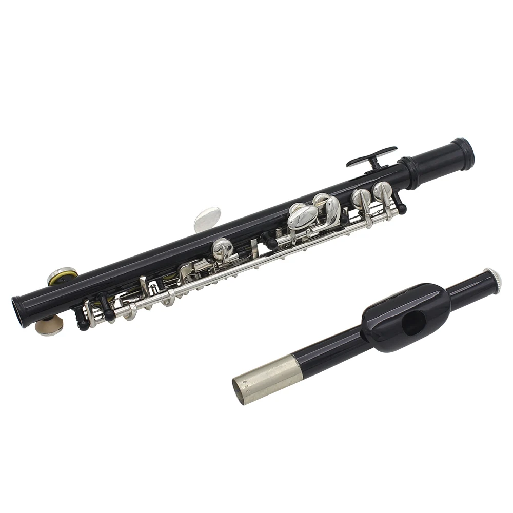 Half-size Flute Instrument Piccolo Flute C Key Black with Case Cleaning Cloth Silver Plated Keys Cupronickel Piccolo Instrument