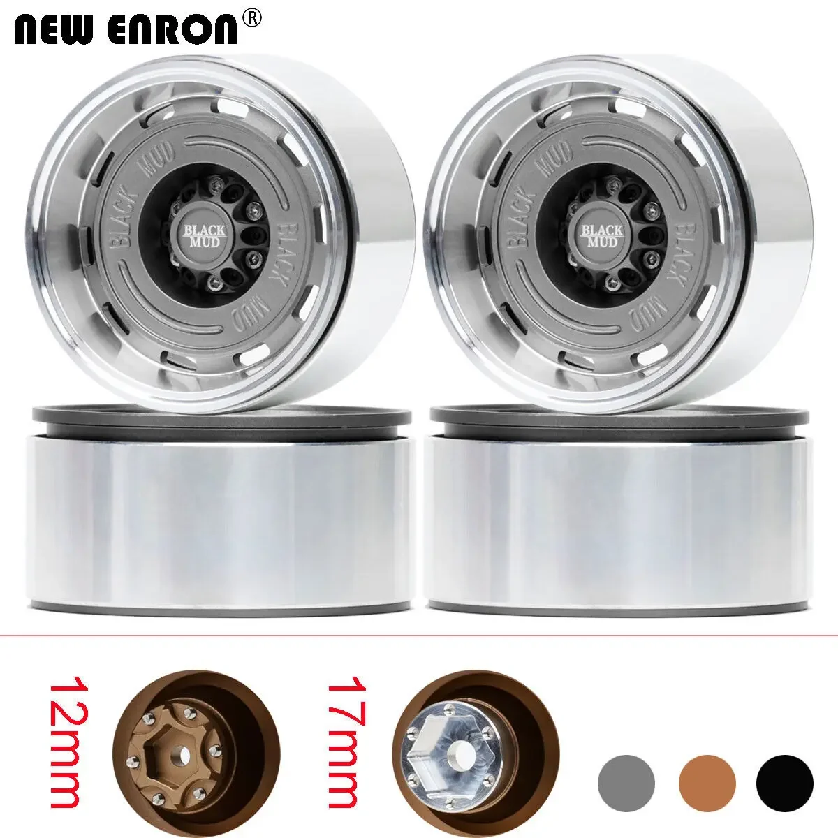 NEW ENRON CNC Aluminum 2.6 inch Beadlock 12MM/17MM Negative 7.5 Wheel Rim For RC Crawler tires Axial 1/10 1/7 1/8 MK07