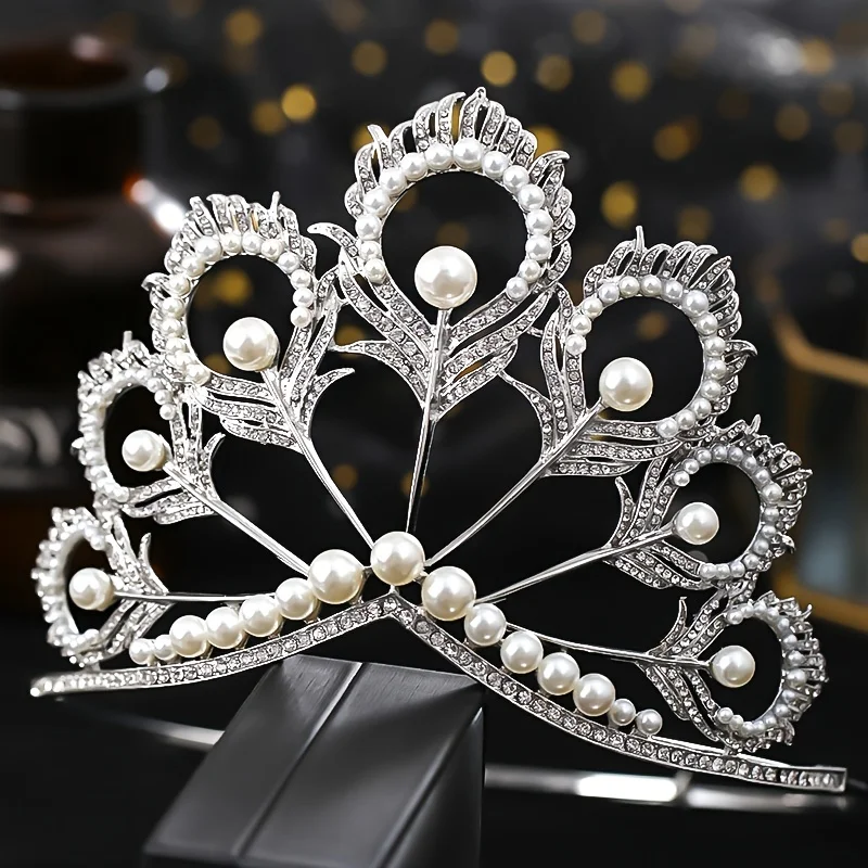 Baroque Pearl Crystal Bridal Tiaras And Crowns For Women Bride Rhinestone Prom Diadem Wedding Bridal Hair Accessories Jewelry