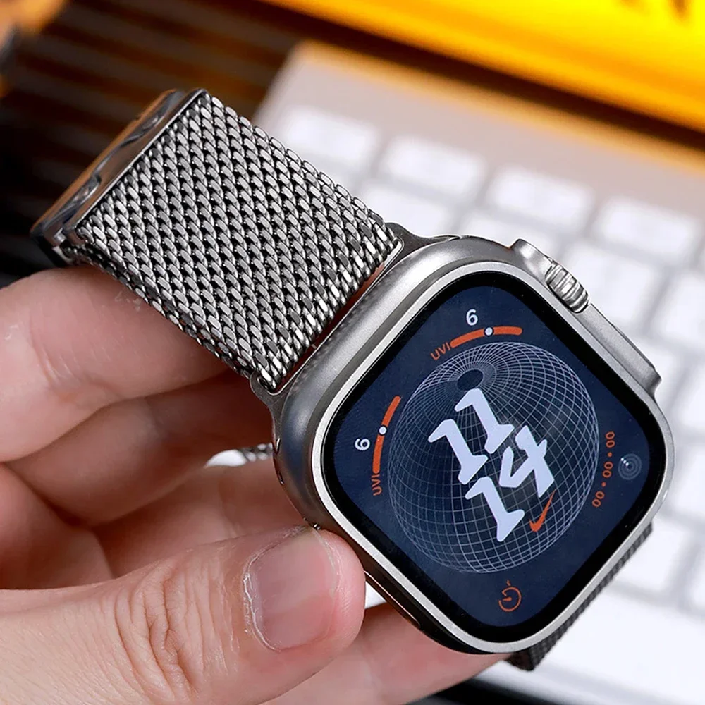 Titanium Band for Apple Watch Ultra 3 49mm Series11 10 9 8 7 6 Natural Titanium Milanese Loop for IWatch Secure Parachute Buckle