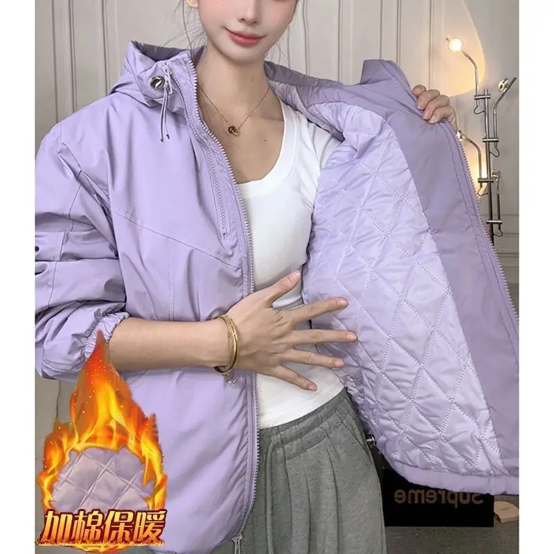 Nowa, gruba kurtka z kapturem w stylu koreańskim, modna, luźna kurtka, uniwersalny kardigan, top, rok 2025.