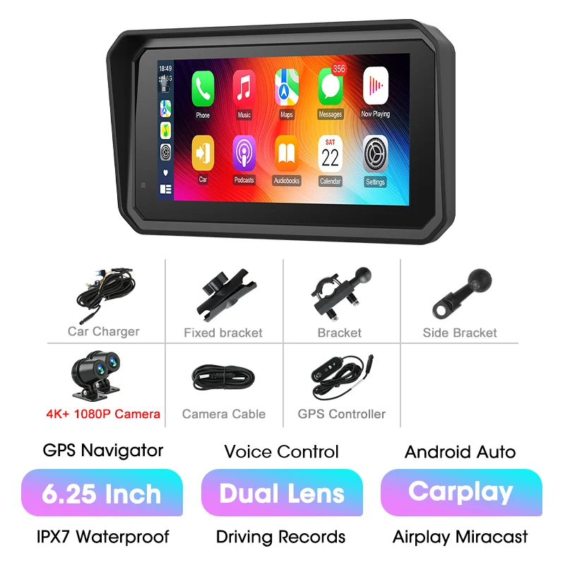 Jansite 5/6.25'' GPS voor motorfietsen Carplay DVR Navigatie Scherm Android Auto Moto Accrssories IP67 Waterdichte monitor