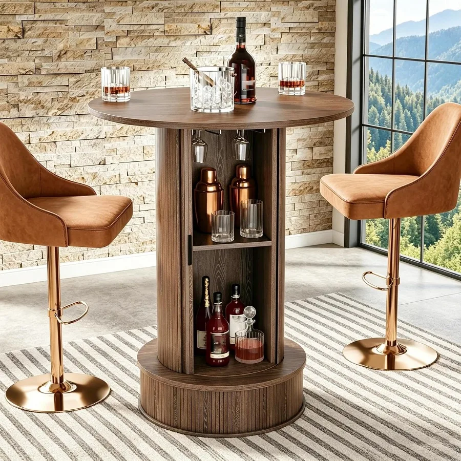Round Bar Table with 2-Tier Hidden Storage, 38.1