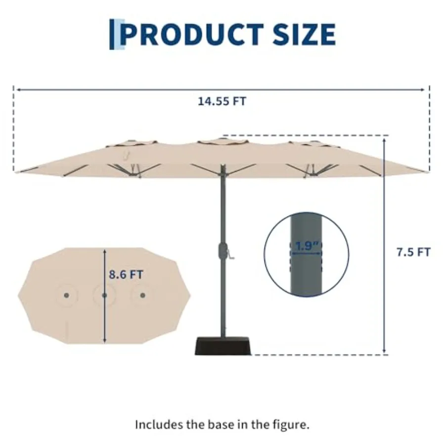 9x15 Feet Large Outdoor Umbrella with Base, Extra Wide Patio Umbrella with UV Protection, Heavy Duty Backyard and Pool Umbrella