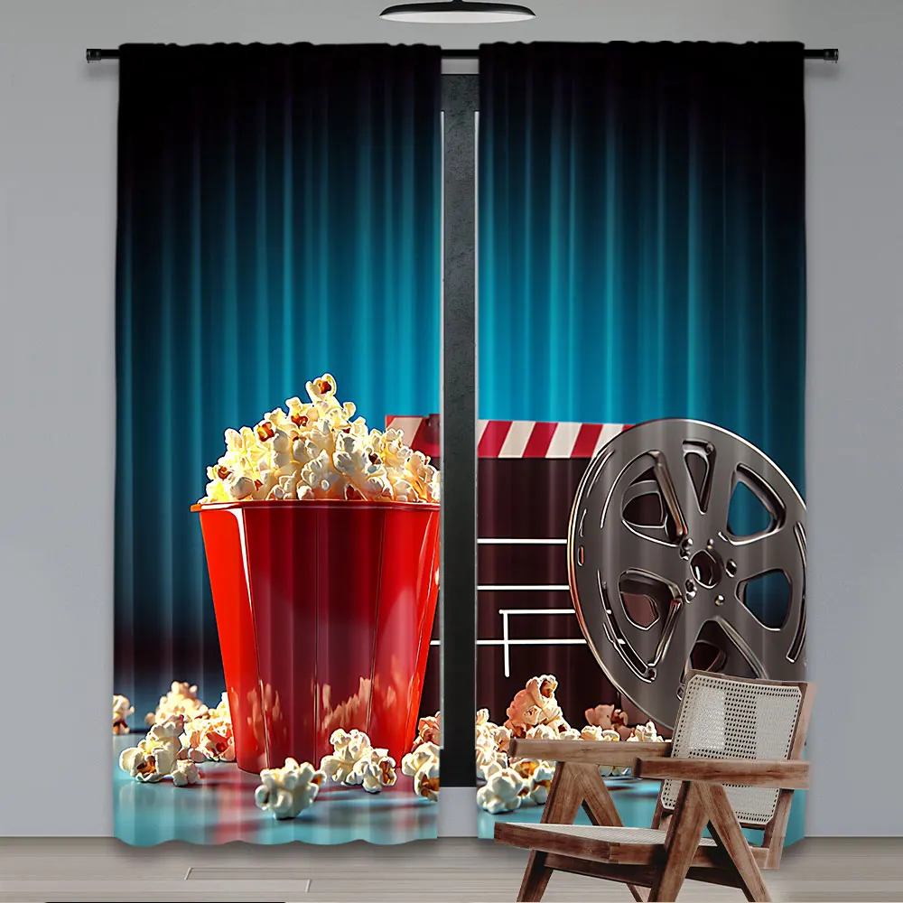 2Pcs Movie Theater Curtain Objects Of The Film Industry Hollywood Cinematography For Bedroom Living Room And Dining Room