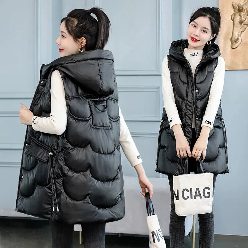 Imagem -03 - Inverno Longo Colete Cabolsa Mulheres Jaqueta Moda Quente sem Mangas Parkas com Capuz Solto Sólido 2023 Novo Feminino Colete Casual Outerwear