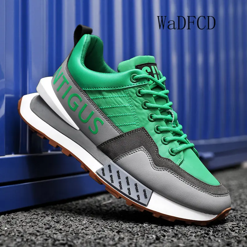 Chunky Sneakers Men Women Retro Running Shoes Fashion Casual Genuine Leather Fabric Breathable Height Increased Platform Shoes