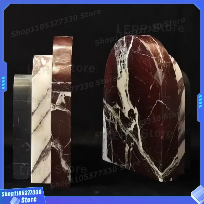Modern Geometric Red Marble Bookstand Layered Stone Display Rack for Luxury Home Office Decor Elegant Desktop Organizer Shelf