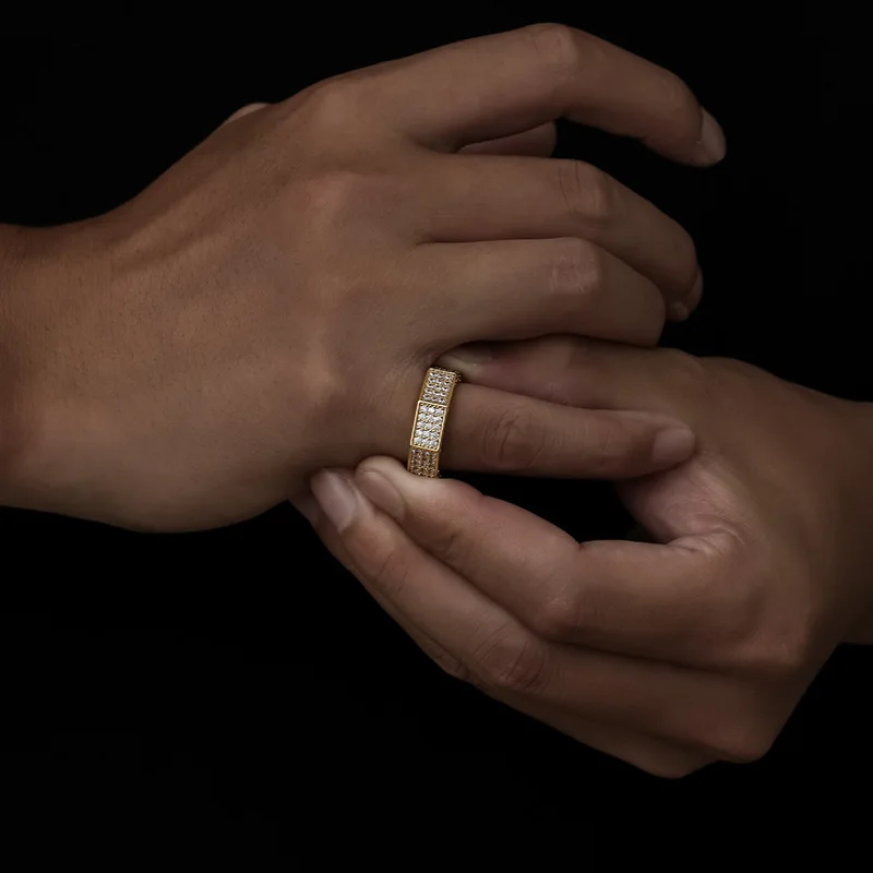 

Hip Hop Micro Paved Cubic Zirconia Bling Ice Out Geometric Octagon Finger Rings for Men Rapper Jewelry Gold Silver Color
