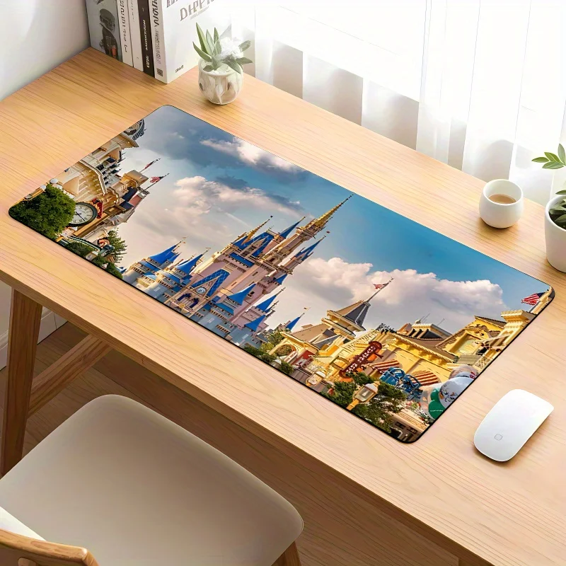 1pc grande fantasia castelo mouse pad-tapete de mesa de escritório multifuncional com cena vibrante, base de borracha antiderrapante, superfície lisa fo