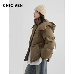 CHIC VEN Women Down Coat Solid Warm Down Jacket New 90 White Duck Down Windproof Hooded Female Overcoat Winter 2023