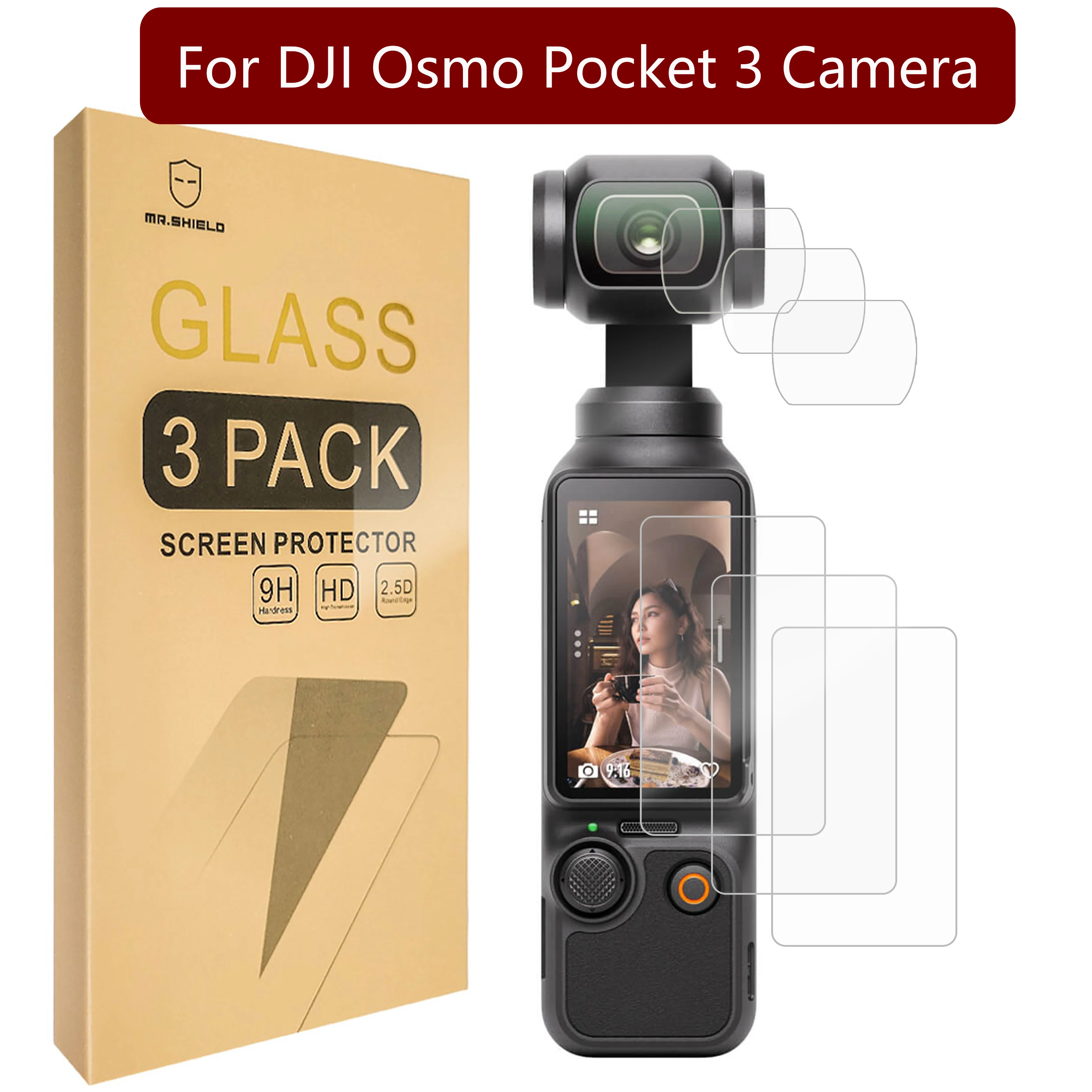 

Mr. Защитный экран для камеры DJI Osmo Pocket 3 [объектив + ЖК-экран] [3 + 3 упаковки] [закаленное стекло] [твердость 9H]