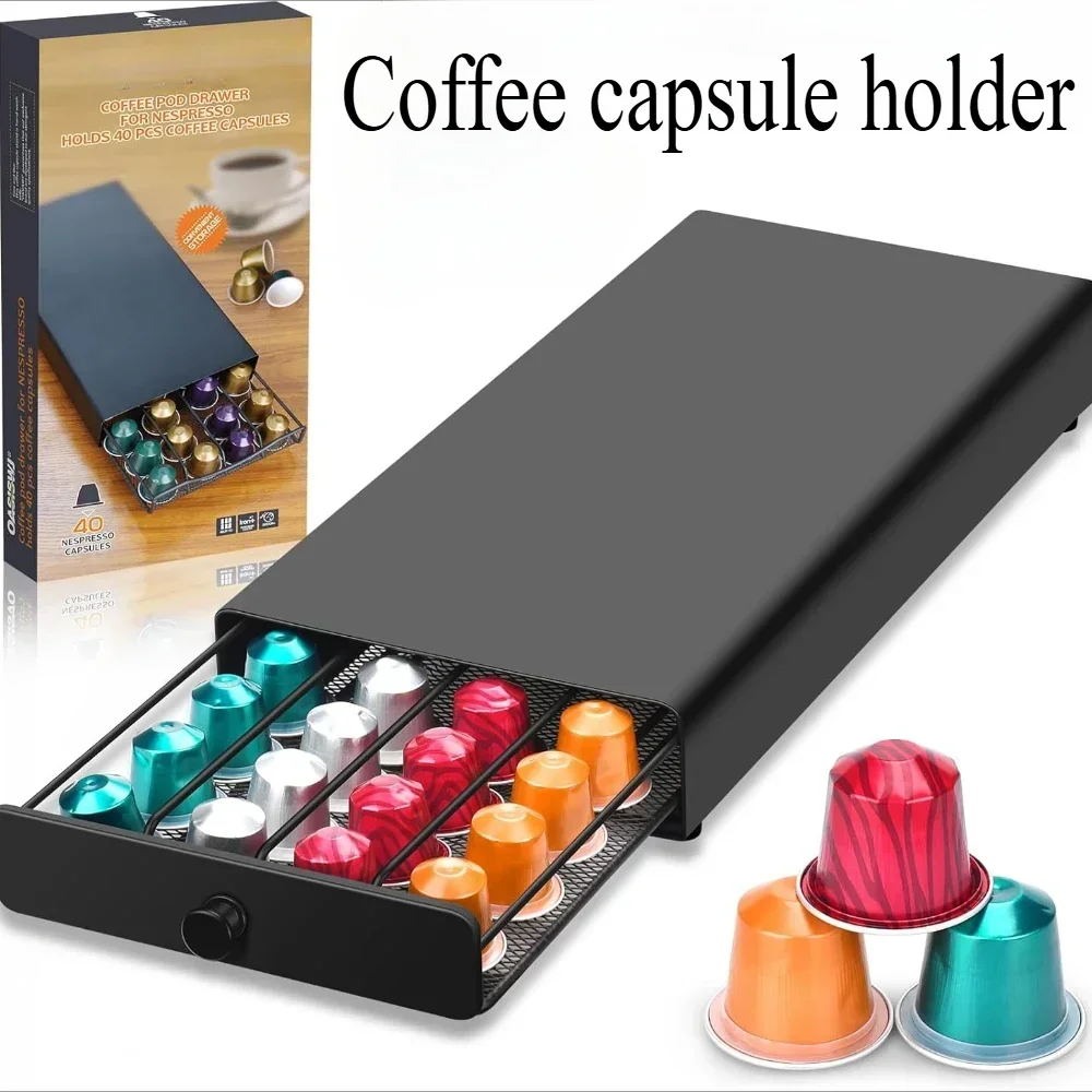 40 Pod Coffee Capsule Storage Box Large Capacity Drawer Design Dustproof Capsule Storage Box for Cafe Office Home Restaurants