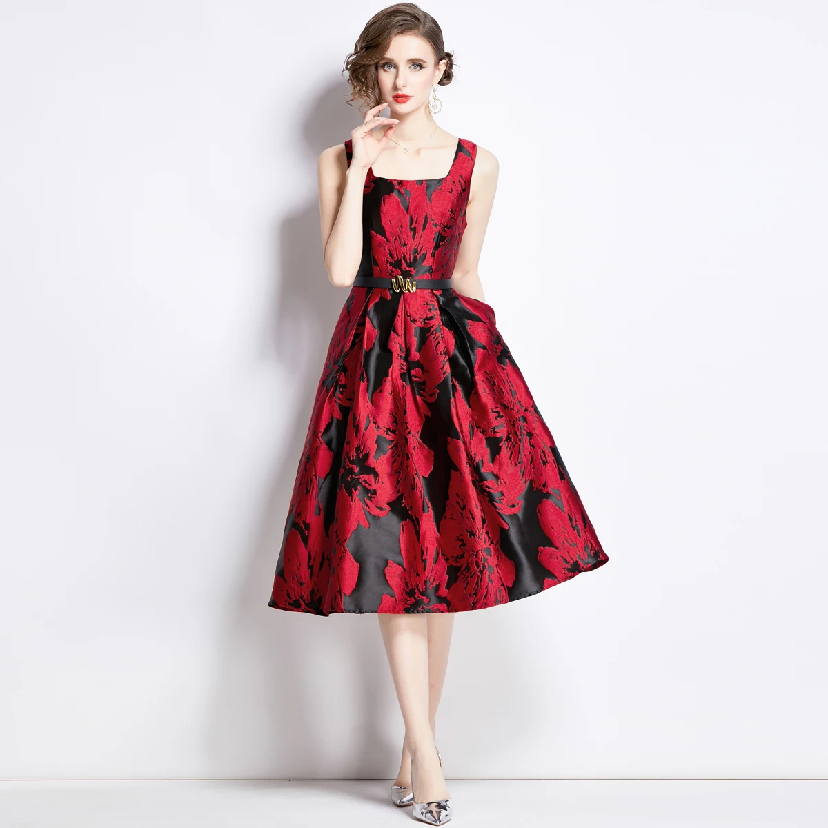 2024 Spring/Summer Elegant French Jacquard Delicate Dresses with Easy Care and Belt Delivery Vintage  Birthday Dress for Women