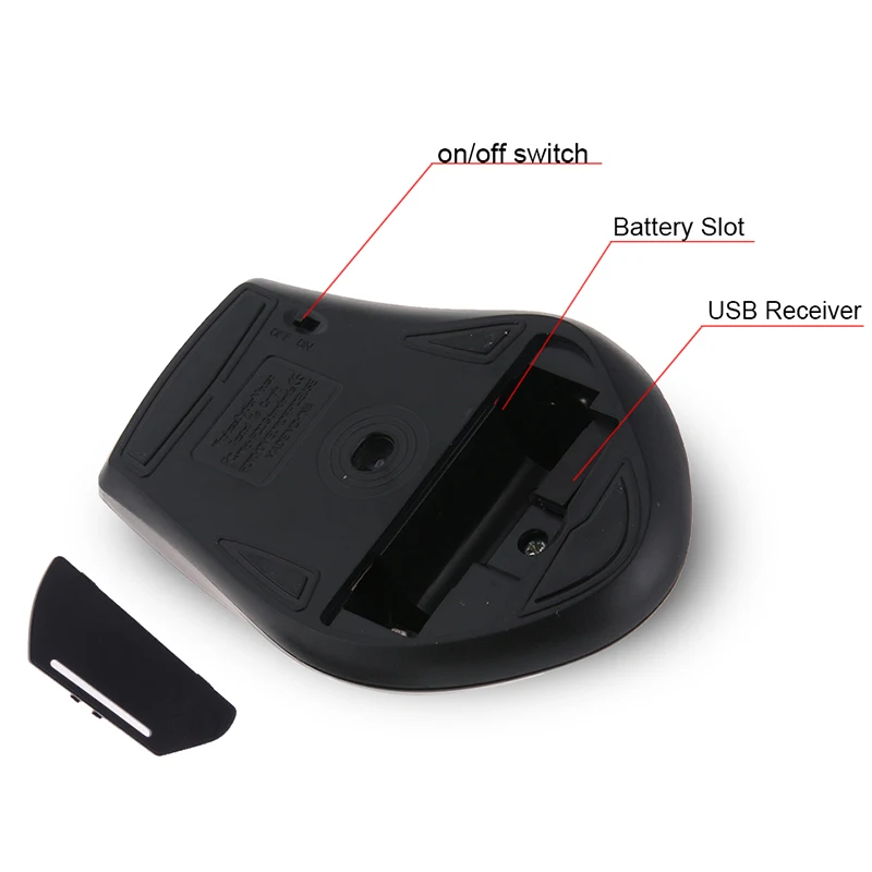 Mouse Gaming Komputer PC Mendukung 600/800/1200 DPI, Mouse Nirkabel 2.4GHz Untuk Desktop/Laptop, untuk Windows 7/XP/Vista/98/2000