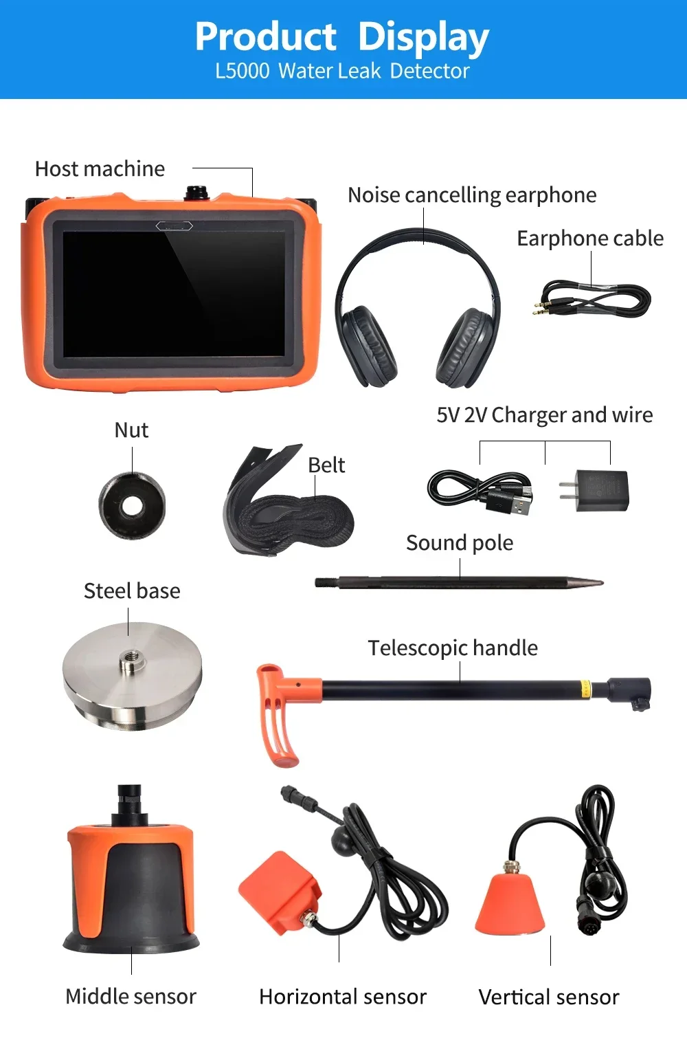 PQWT-L5000 Underground Leak Detection System Plumbing Repair Service Acoustic Water Leak Detector