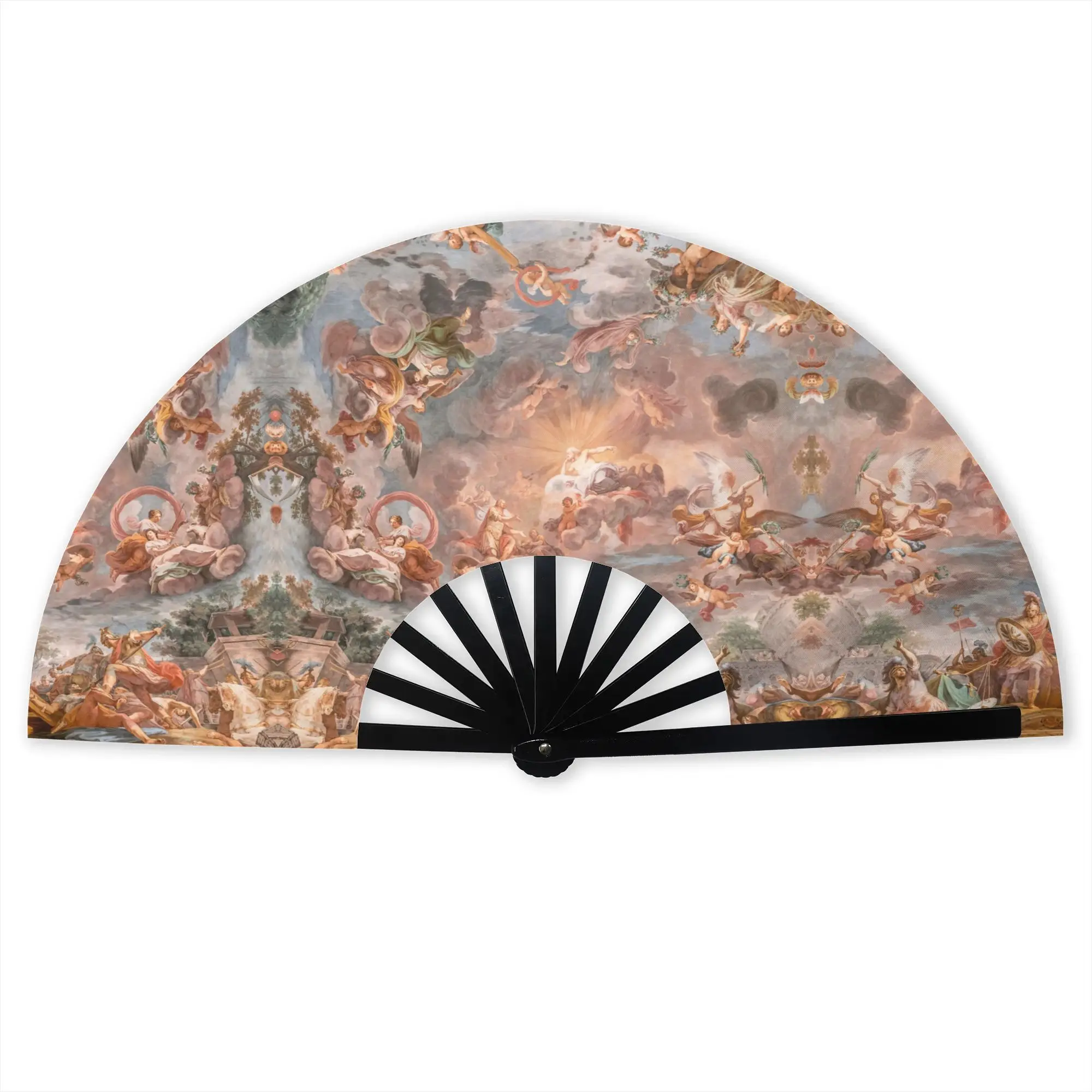 Baroque Art Painting Stylish Hand Fan Women Aesthetic Renaissance Angels Printed Polyester Fan Trendy For Wedding Party Gift
