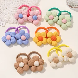 2Pcs/lot Girls Kids Flower Ponytail Elastic Hair Bands Children Hair Ties Cartoon Hair Accessories Baby Headwear Wholesale