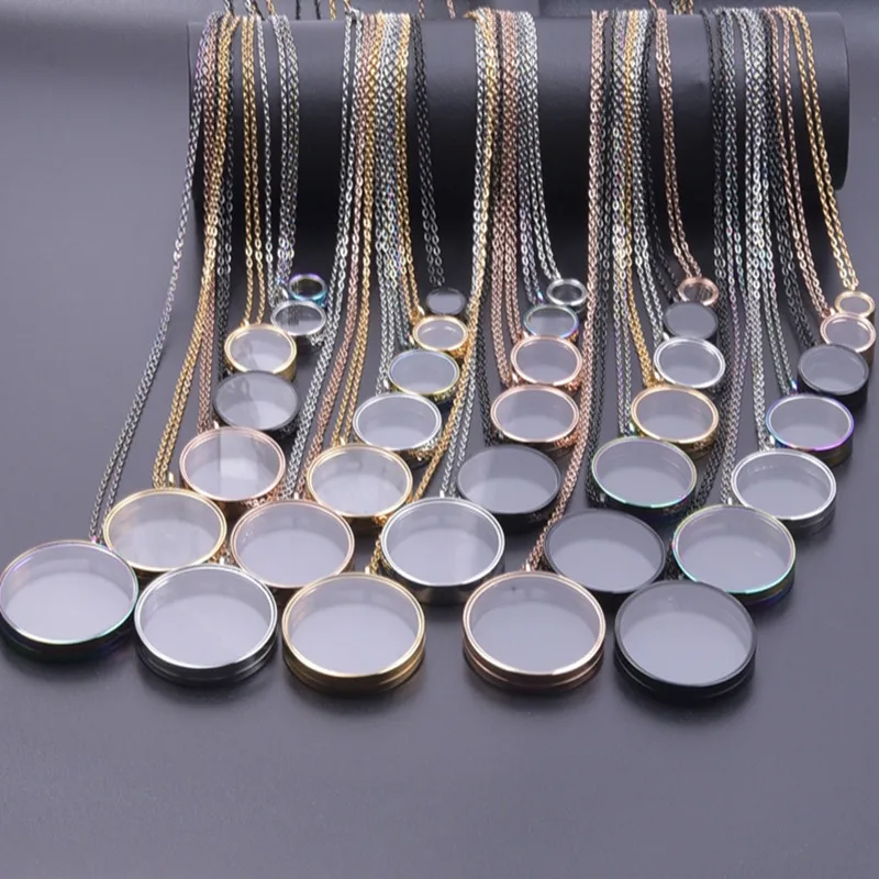 1Pc DY7 Stainless Steel 10-40mm Mix Color Round Glass Memory Coin Holder Picture Locket Pendant Necklaces For Women Men Jewelry