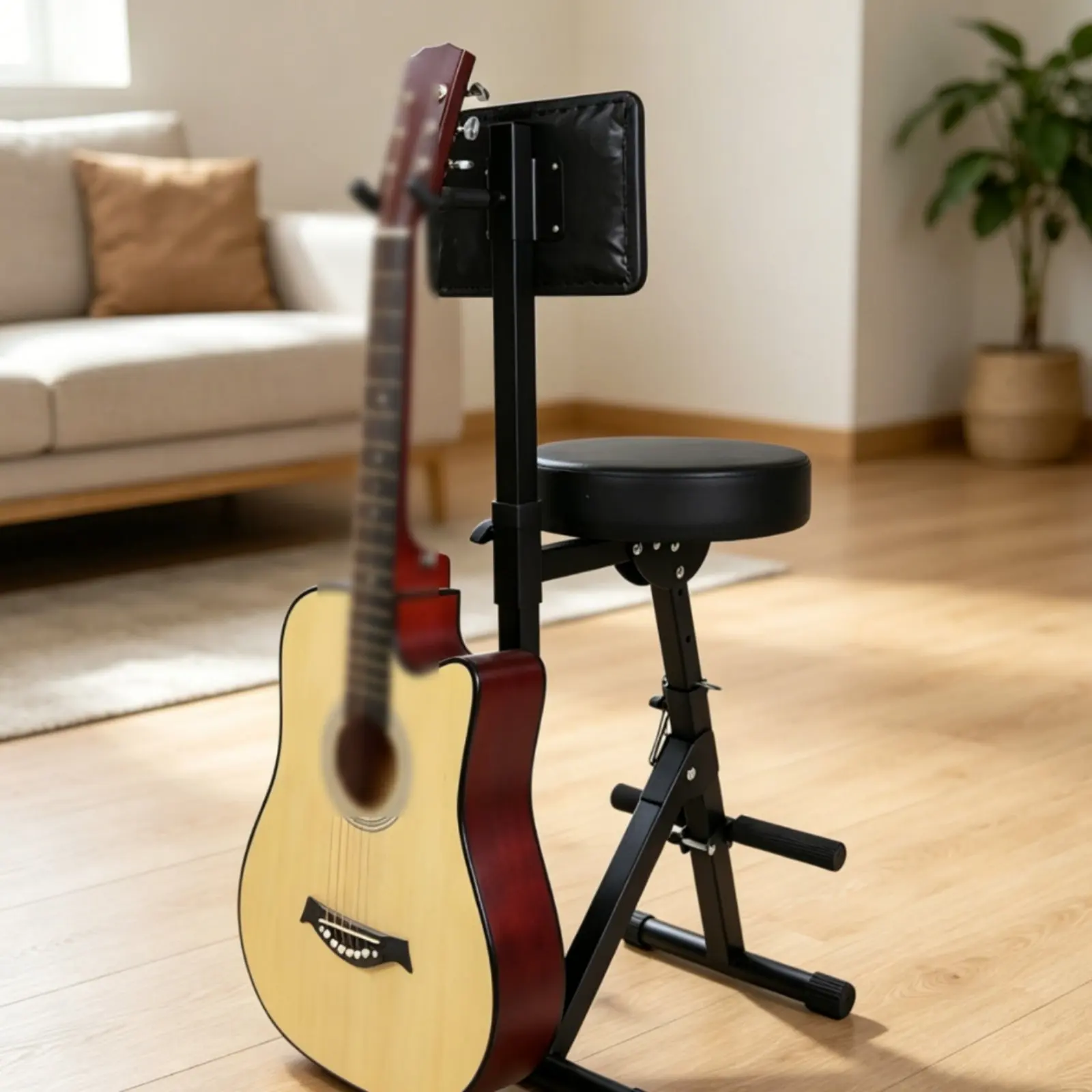 Folding Guitar Chair with Backrest Integrated Footrest Adjustable Guitar Player Seat Musical Instrument Accessory for Bar view 6