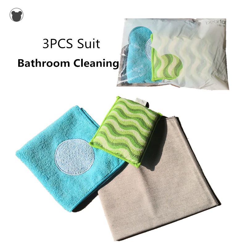 

3PCS Set Bathroom Cleaning Brush Microfiber Friction Sponge No Trace Glass Cleaning Cloth Kitchen Christmas Decoration Dishcloth