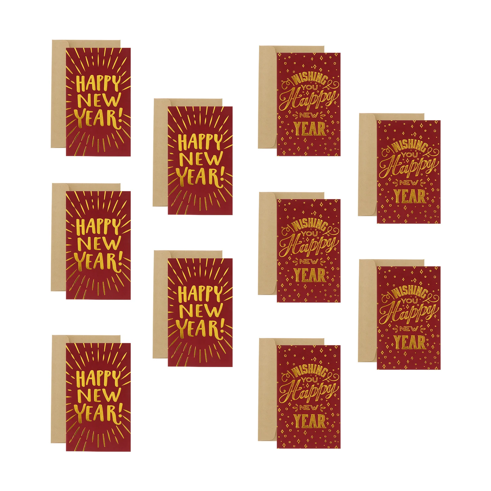 

10pcs New Year Greeting Chinese Festival Wishes Cards Envelopes Eco-Friendly Paper Golden Design Holiday Gift For Friends