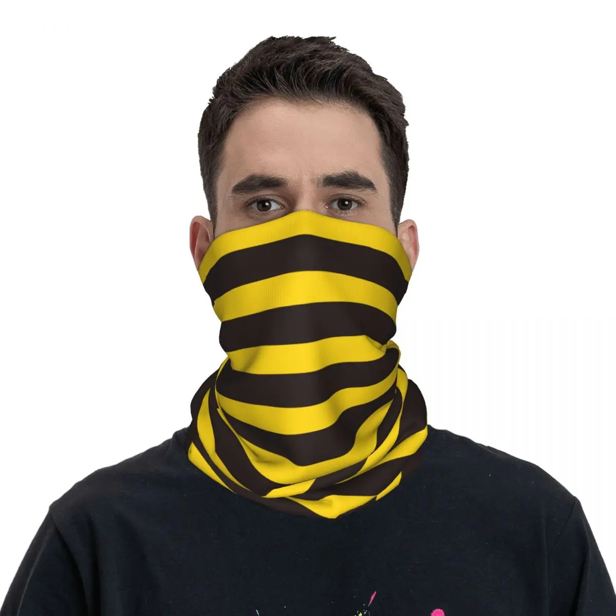 Bee Stripe Organic Dark Brown And Yellow Lines Bandana Neck Cover Wrap Scarf Multifunctional Headwear Cycling Adult Windproof